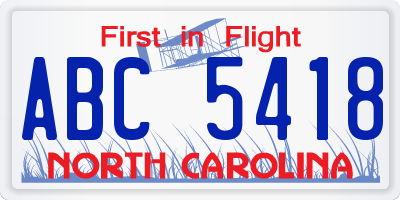 NC license plate ABC5418