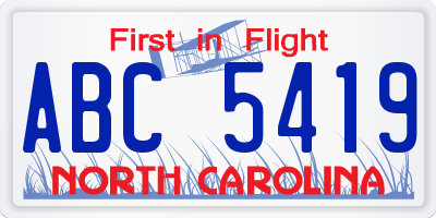 NC license plate ABC5419