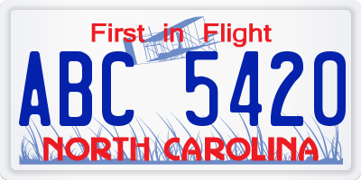NC license plate ABC5420