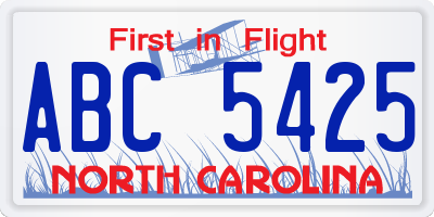 NC license plate ABC5425