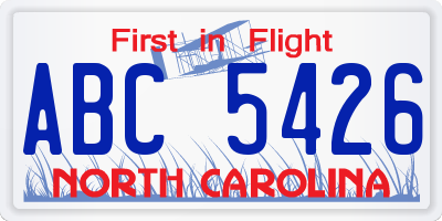 NC license plate ABC5426