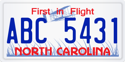 NC license plate ABC5431