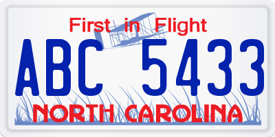 NC license plate ABC5433
