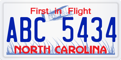 NC license plate ABC5434