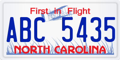 NC license plate ABC5435