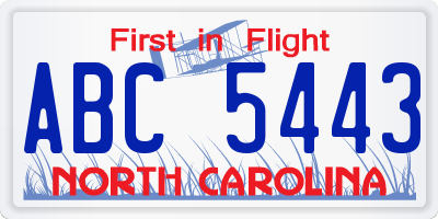 NC license plate ABC5443