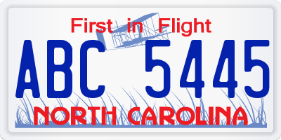 NC license plate ABC5445
