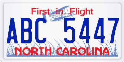 NC license plate ABC5447