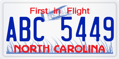 NC license plate ABC5449