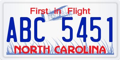 NC license plate ABC5451