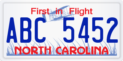 NC license plate ABC5452