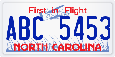 NC license plate ABC5453