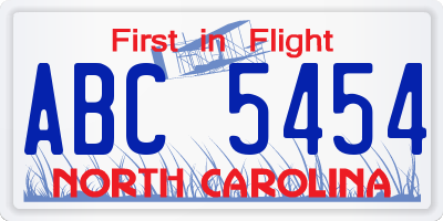 NC license plate ABC5454