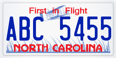 NC license plate ABC5455