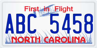 NC license plate ABC5458