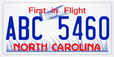 NC license plate ABC5460