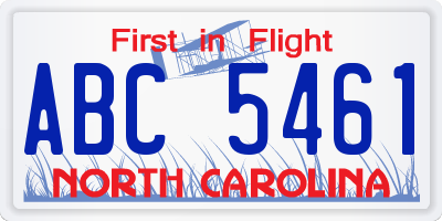NC license plate ABC5461
