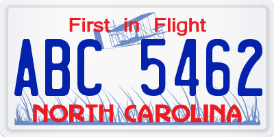 NC license plate ABC5462