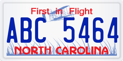 NC license plate ABC5464