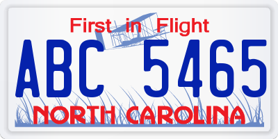 NC license plate ABC5465