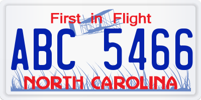 NC license plate ABC5466