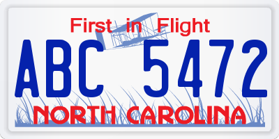 NC license plate ABC5472
