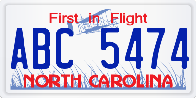 NC license plate ABC5474