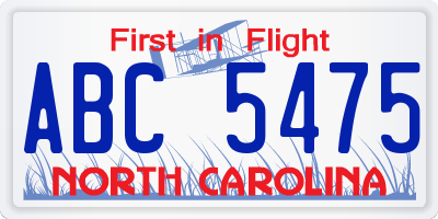 NC license plate ABC5475