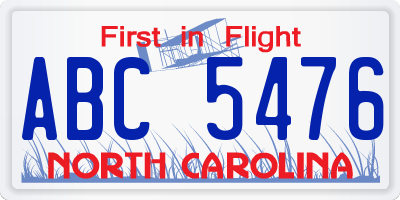 NC license plate ABC5476