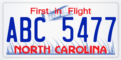 NC license plate ABC5477