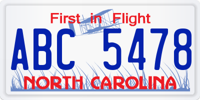 NC license plate ABC5478
