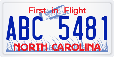 NC license plate ABC5481