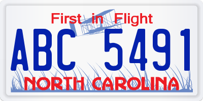 NC license plate ABC5491