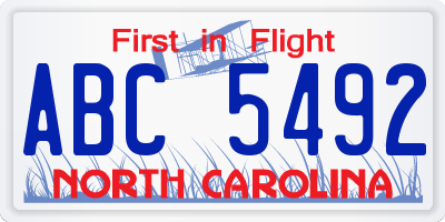 NC license plate ABC5492