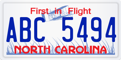 NC license plate ABC5494