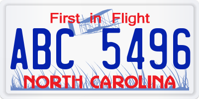 NC license plate ABC5496