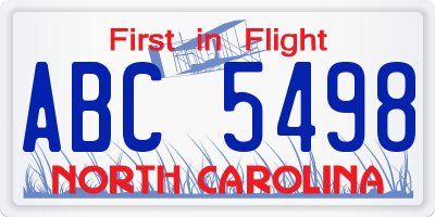 NC license plate ABC5498