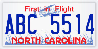 NC license plate ABC5514