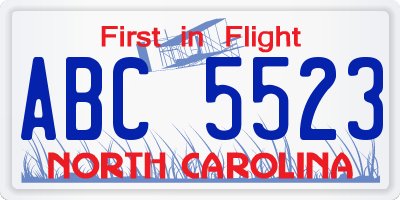 NC license plate ABC5523