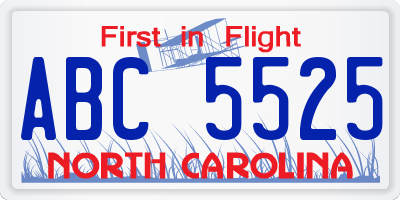 NC license plate ABC5525