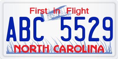 NC license plate ABC5529