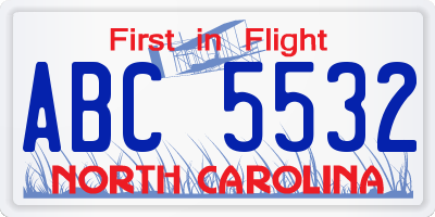 NC license plate ABC5532