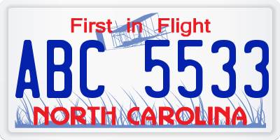 NC license plate ABC5533