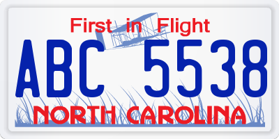 NC license plate ABC5538