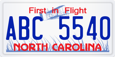 NC license plate ABC5540