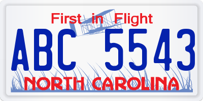 NC license plate ABC5543