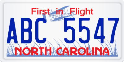 NC license plate ABC5547