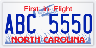 NC license plate ABC5550