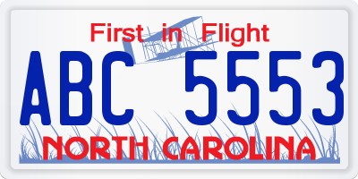 NC license plate ABC5553