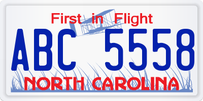 NC license plate ABC5558